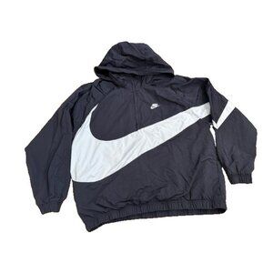 Nike Sportwear Anorak Big Swoosh Half Zip Nylon Jacket Large Black White Rare L